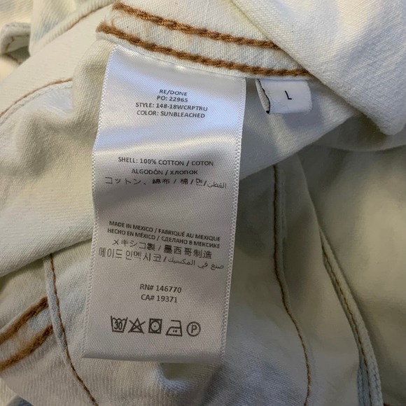 NEW! RE/DONE Size Large Cropped Denim Trucker Jacket Sunbleach $385 msrp I11-14 - Picture 9 of 10